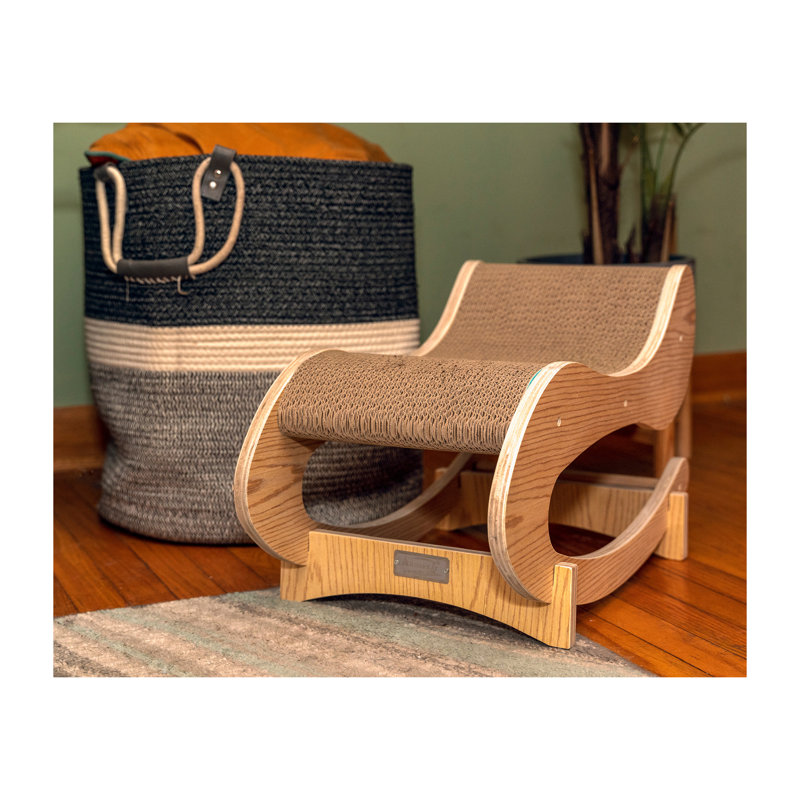 Natural Wood and Cardboard Cat Rocking Chair