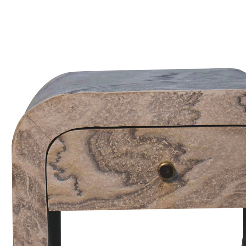 Table de chevet, 1 tiroir, marbre, Marron clair