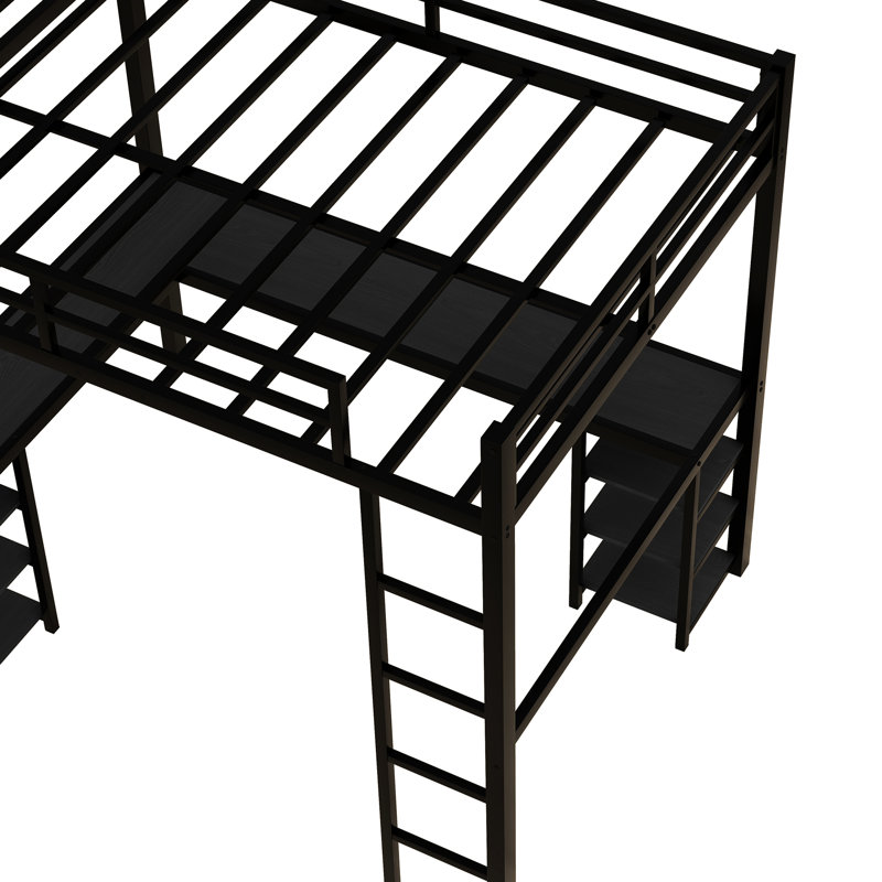 Lit mezzanine noir avec bureau - structure en métal pour une chambre à coucher attrayante et un espace de rangement durable
