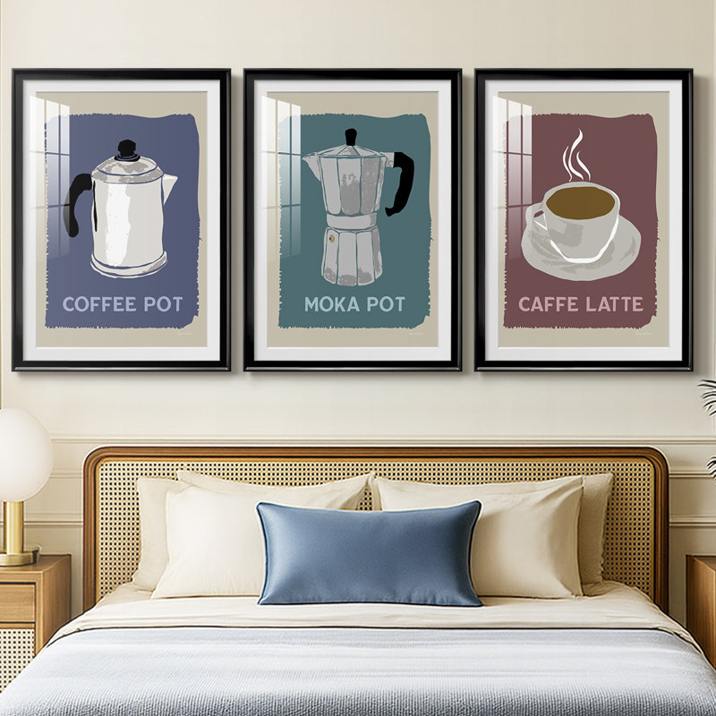 Modern Coffee I - Impression personnalisée de qualité supérieure avec cadre mat - 3 pièces, Noir, H 21 po x l 30 po