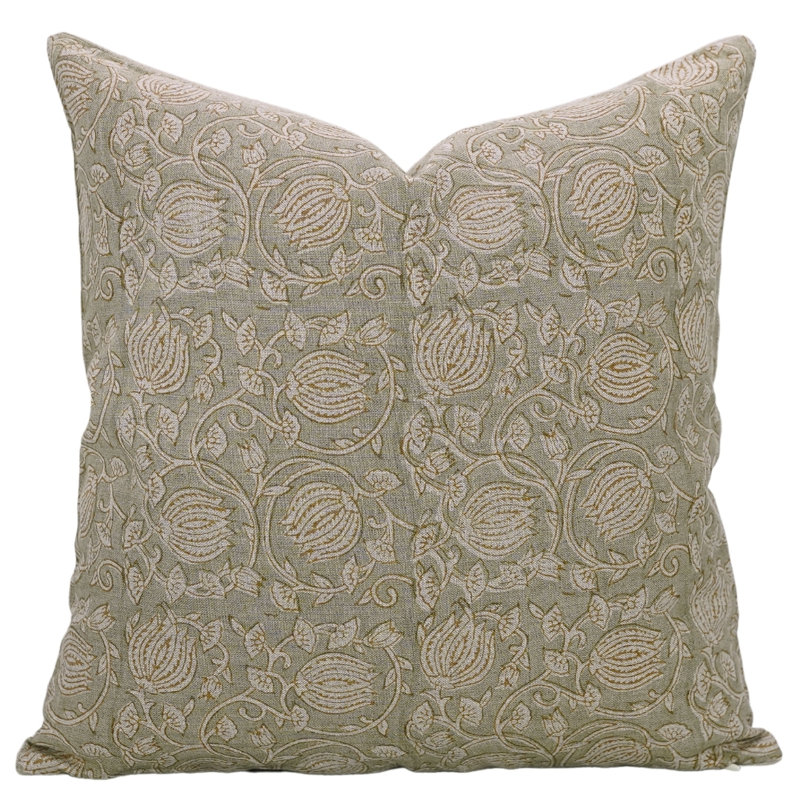 Housse de coussin en lin Fab divine, décor de maison de campagne Boho (6 Kamal, vert), H 18 po x l 18 po