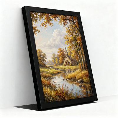 «Stone Church» par Stream in Golden Autumn Forest, art mural sur toile