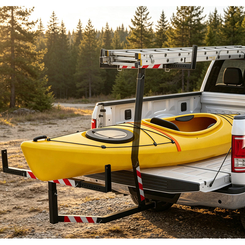 Heavy-Duty 2-in-1 Truck Cargo Support, 750 lbs. Adjustable Steel Bed Extender for Pickup Trucks & Long Pipes