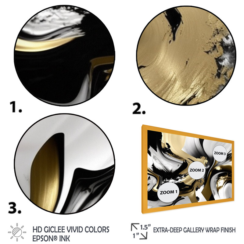 Golden Wave Reflections II - Art mural encadré abstrait, Cadre doré simple, H 30 po x l 40 po x P 1,5 po