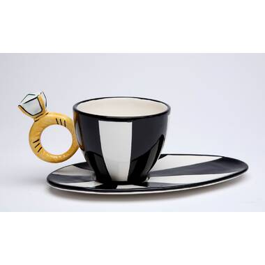 Blaine Tea Cup & Saucer (Set of 2) House of Hampton Color: Black/Gold