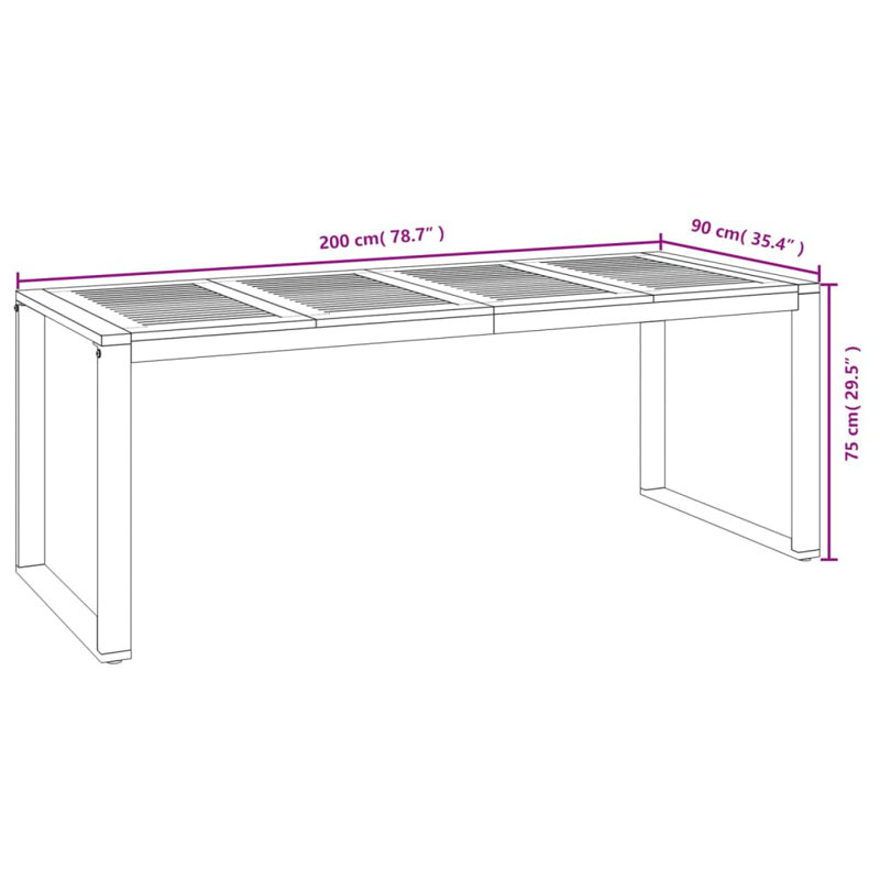 Rectangular Acacia Outdoor Coffee Table, 35.4" W x 78.7" L x 29.5" H