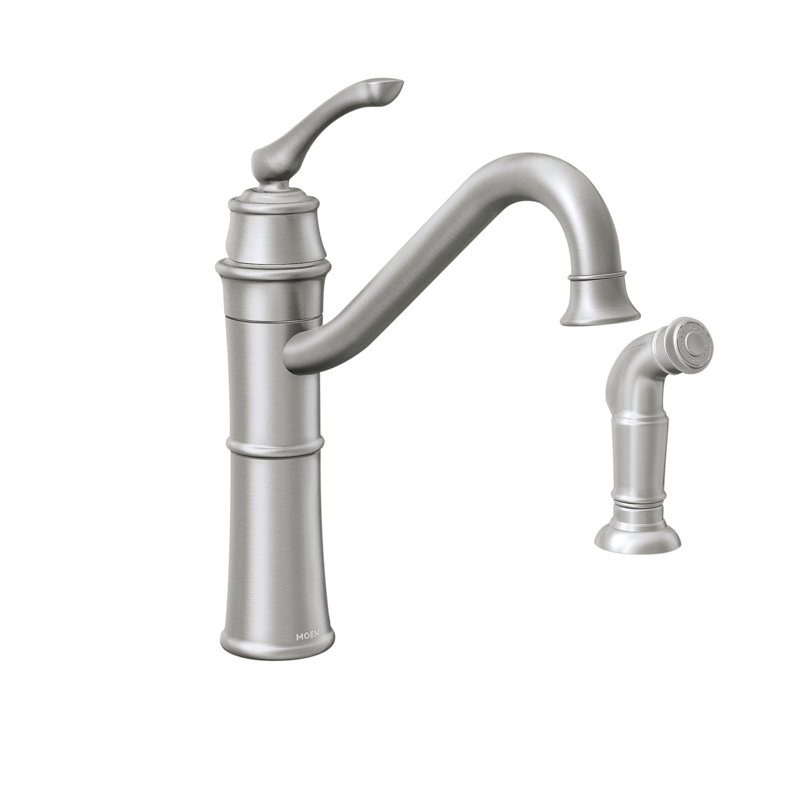 Moen Wetherly Single Handle Kitchen Faucet with Side Spray and Optional Deckplate, Stainless Steel