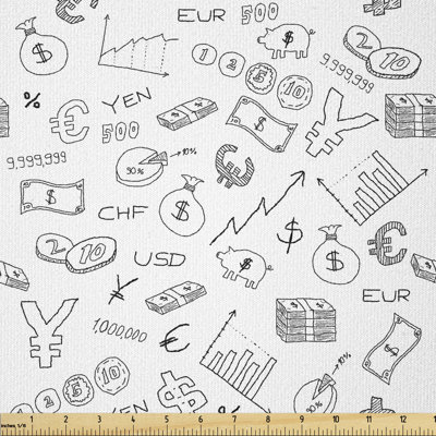 Devinity Euro Dollar Yen Coins Piggy Bank Stock Graphs Multi-Purpose Fabric