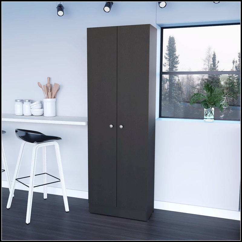 Grande armoire de rangement rectangulaire à 2 portes avec finition en wengé noir Buxton, parfaite pour les espaces de vie modernes et organisés