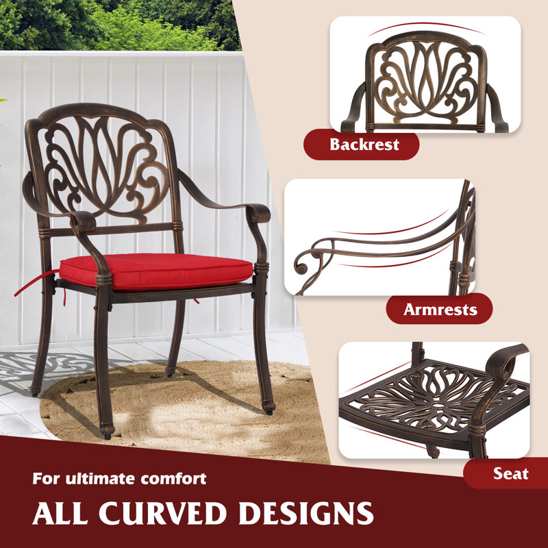 Sybella 6 - Person Patio Dining Set with Rectangular Table , Cushions Included, Red, 7 Piece : 6 Chairs, Table