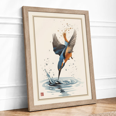 Kingfisher in Flight Japandi - Framed Print