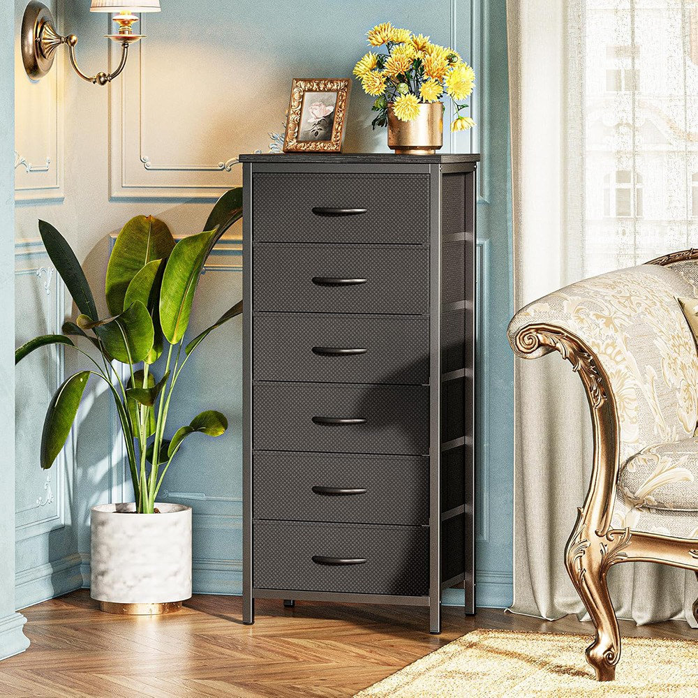 Ebern Designs Commode haute pour chambre à coucher, commode 6 tiroirs ...