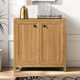 Geonte 32" Tall 2 - Door Accent Cabinet With Adjustable Shelf, Heavy-duty Thick Wood With Natural Walnut Grain
