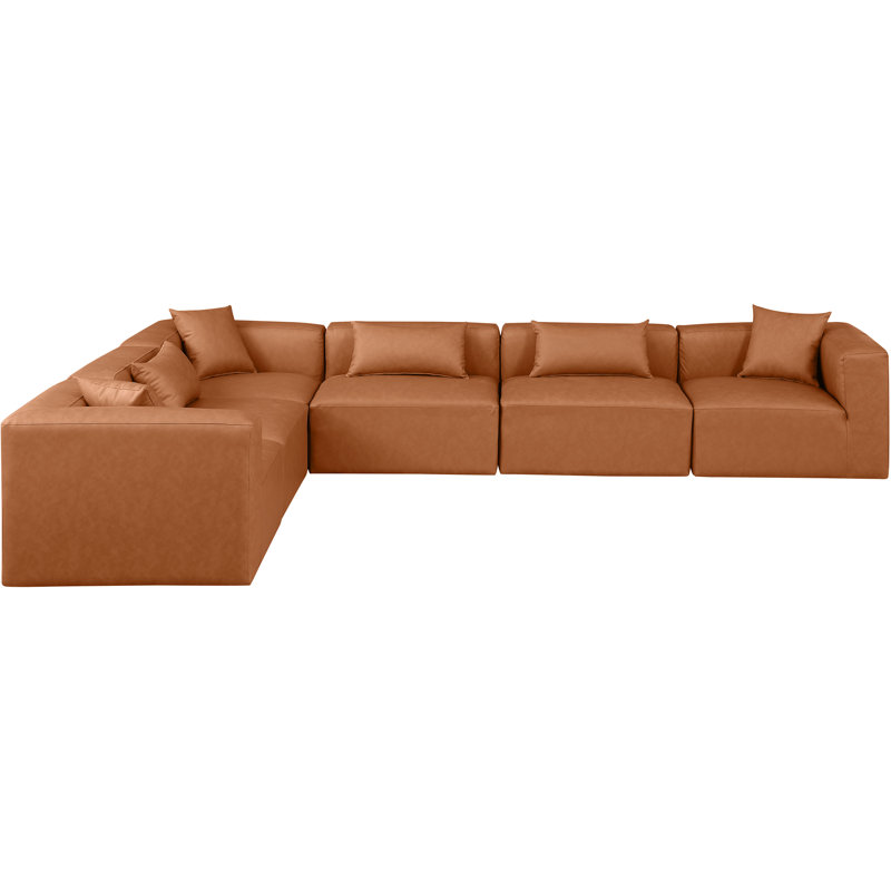 Houswerth Upholstered L-Shaped Sectional Reversible, Cognac Vegan Leather