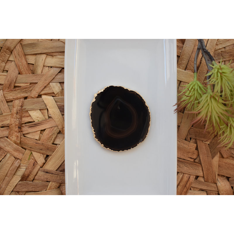 Agate Coaster with Gold Edge, Black