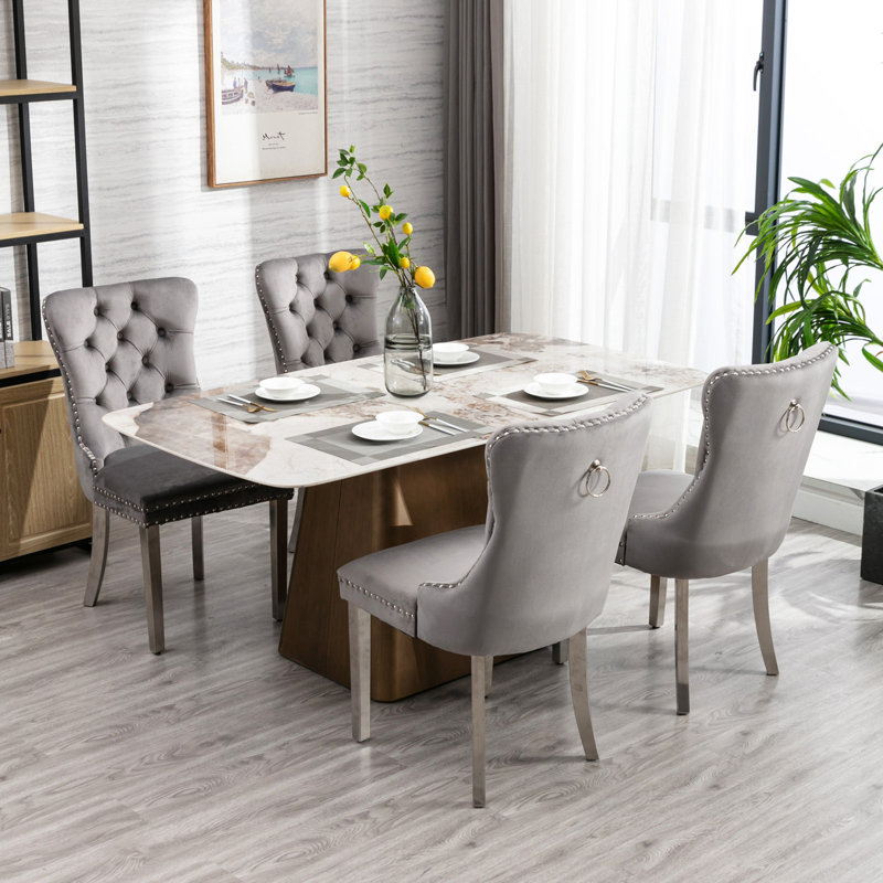 Gigee Dining Chair, Gray, Chrome