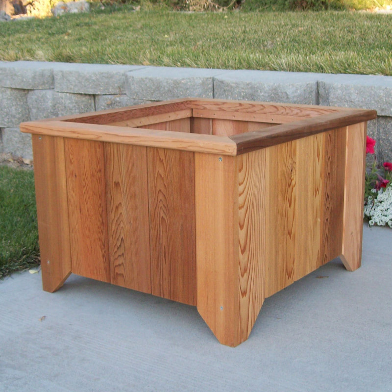 Cabool Handmade Wood Planter Box, Cedar Stain, 17" H x 27" W x 25" D
