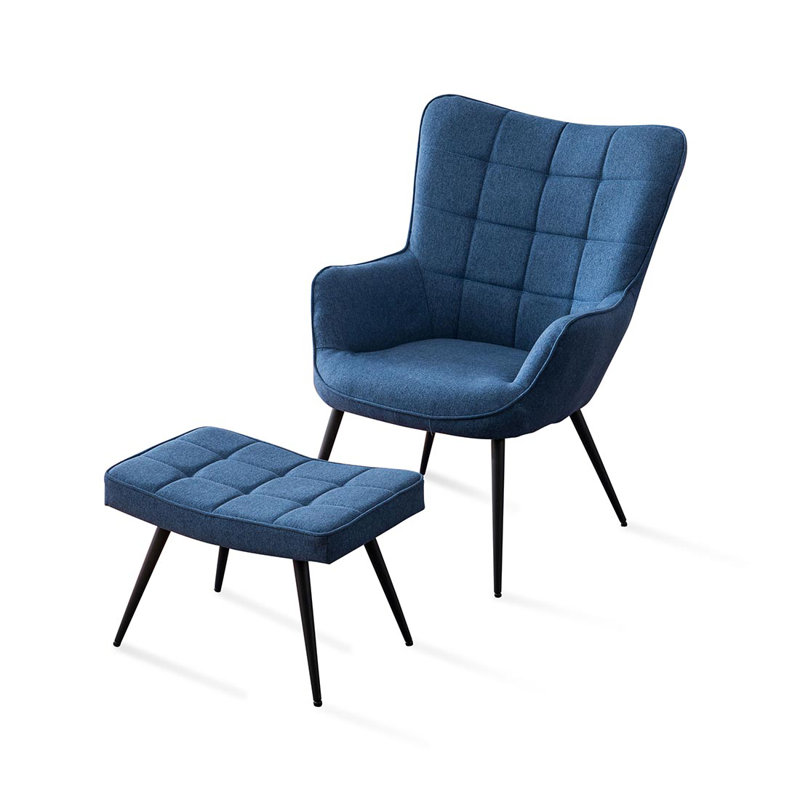 Pippin Upholstered Accent Chair with Footstool, Blue
