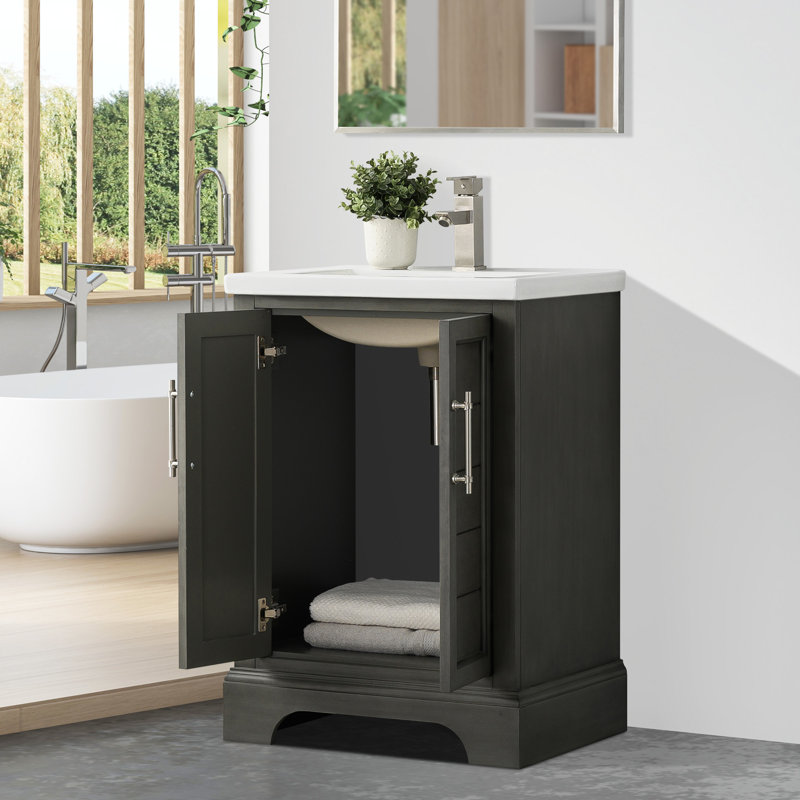  Ensemble de meuble-lavabo simple 24 po 24 po, Gris argenté
