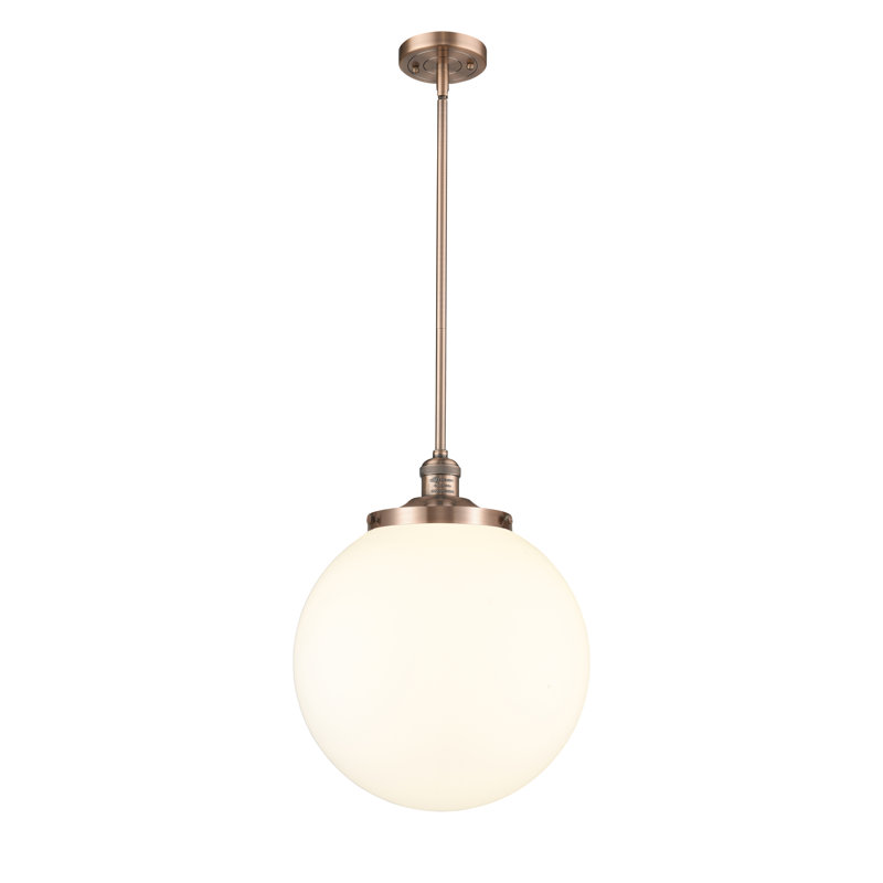 Luminaire suspendu simple à 1 lumière Beacon, Cuivre antique, Blanc mat