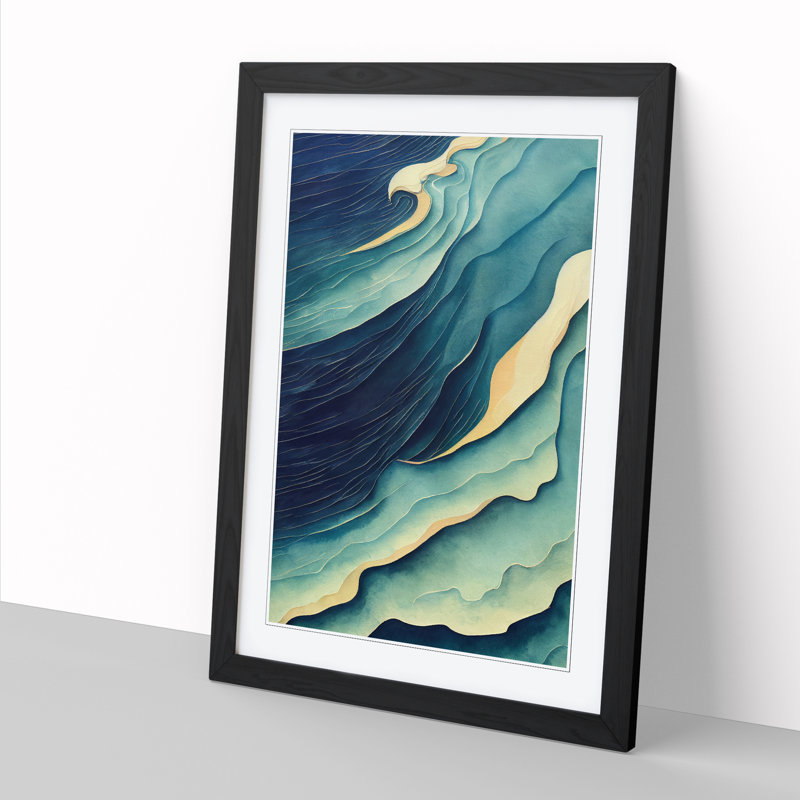 Watercolour Ocean Vol.9 - Single Picture Frame Print, 64cm H x 46cm W x 2cm D, Oak