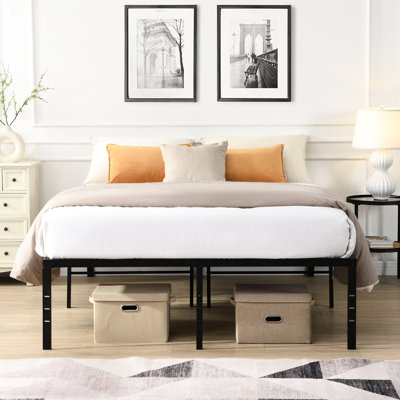 Structure de lit noir robuste en métal, assemblage simple, utilisation silencieuse, capacité de 1000 livres, support renforcé pour le matelas, rangement sous l'espace, pièces applicables, raccordement aux pieds