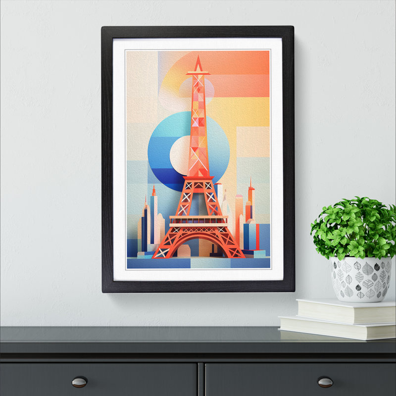Eiffel Tower Constructivism - Single Picture Frame Print on Wood, 34" H x 25" W x 2" D, Black