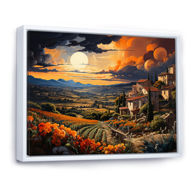 Impression sur toile, "French Vineyard Symphony II", H 34 po x l 44 po x P 1,5 po, Cadre flottant blanc
