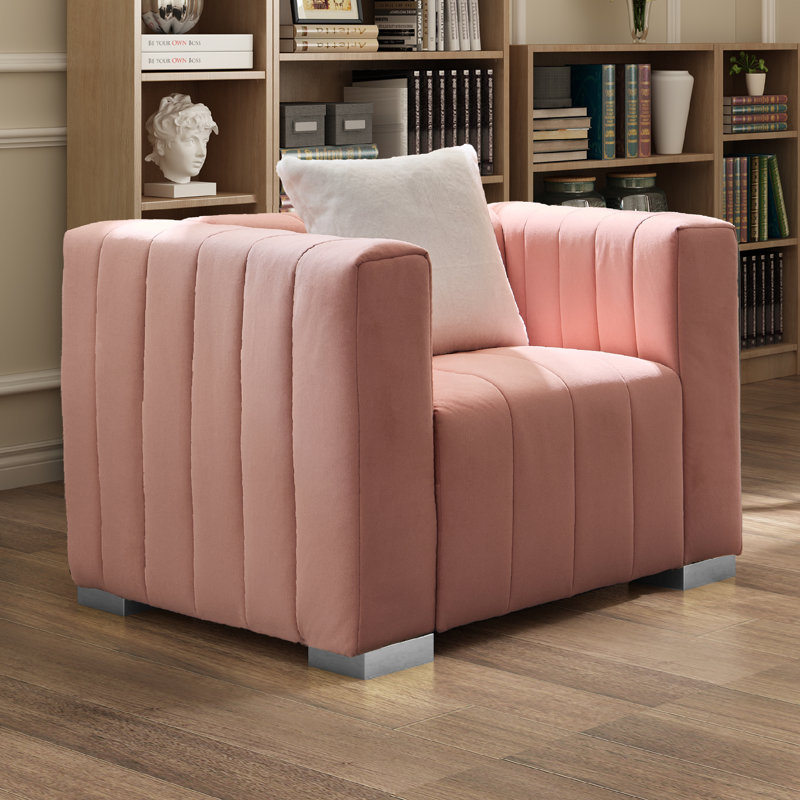 Clifford 35.4''  Velvet Armchair, Silver, Pink