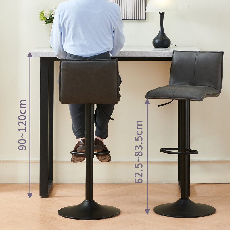 Modern Faux Leather  Upholstered Swivel Height Adjustable Bar Stool, Grey