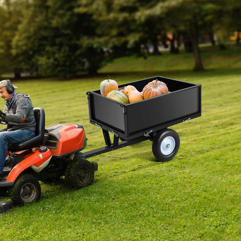 Chariot à benne basculante pour véhicule utilitaire robuste de 500 lb, 2 roues à traction arrière pour tracteur, UTV, VTT ou tondeuse à gazon