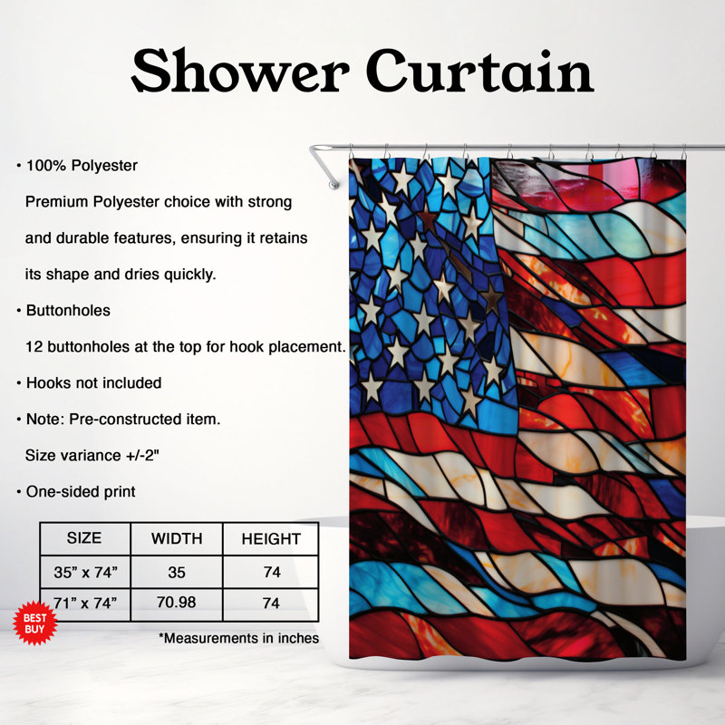 Rideau de douche standard 1 pièce Flag Colors Glass, H 74 po x l 71 po