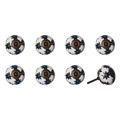 Set of Eight Black And White Ceramic And Metal Drawer Pull Knobs