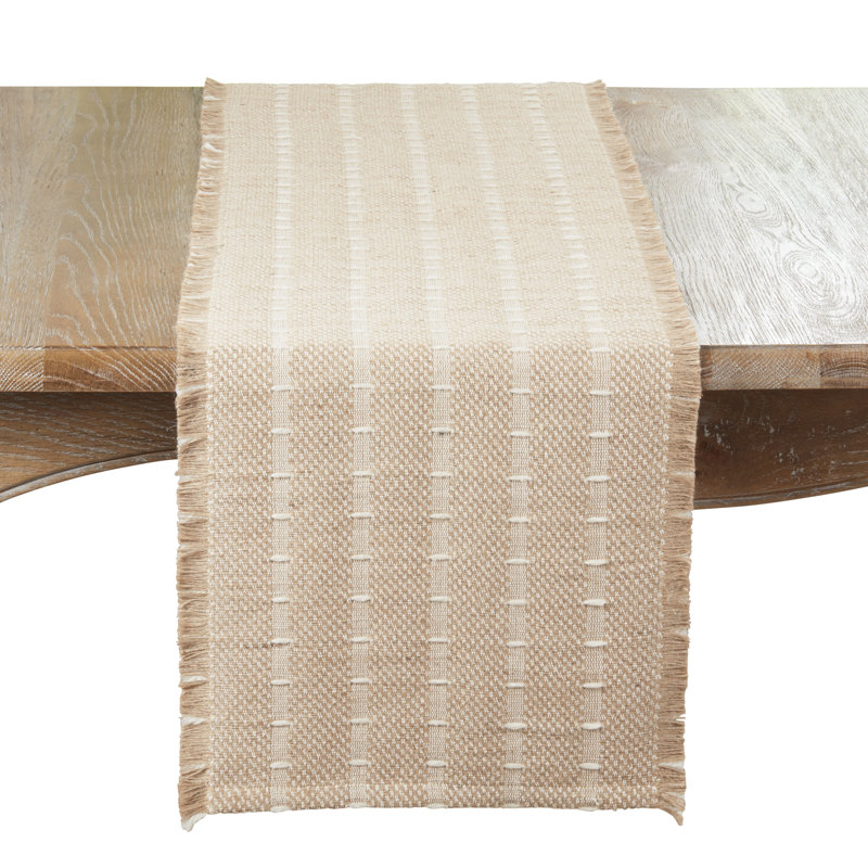 Chemin de table en jute et en laine tissé - Chemin de table décoratif non réversible naturel pour table de salle à manger, 14 po x 72 po