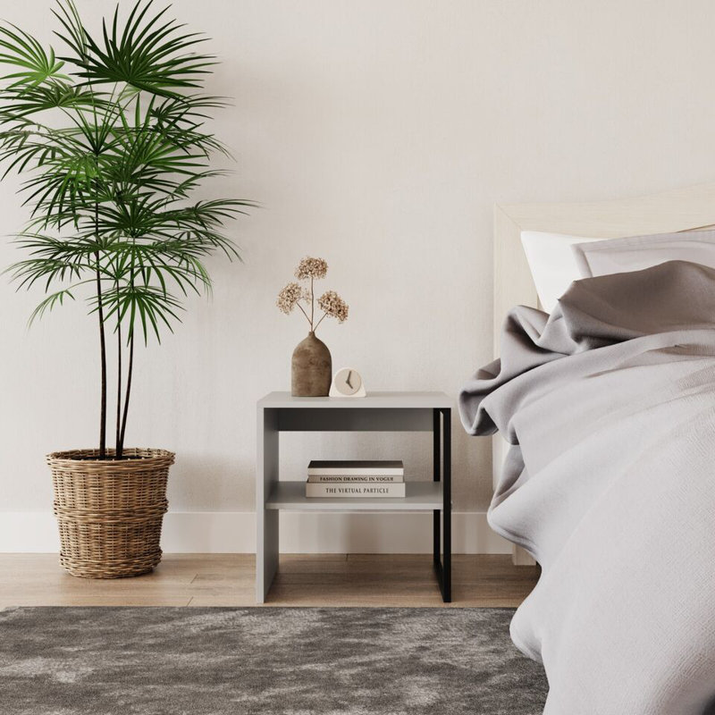 Rahki 40cm W Steel Bedside Table, Grey, Set of 2