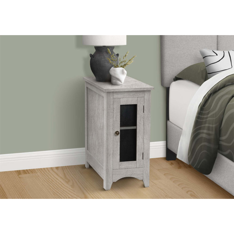 Table d'appoint étroite en placage avec rangement, idéale pour la chambre à coucher ou le salon, design transitionnel et peu encombrant