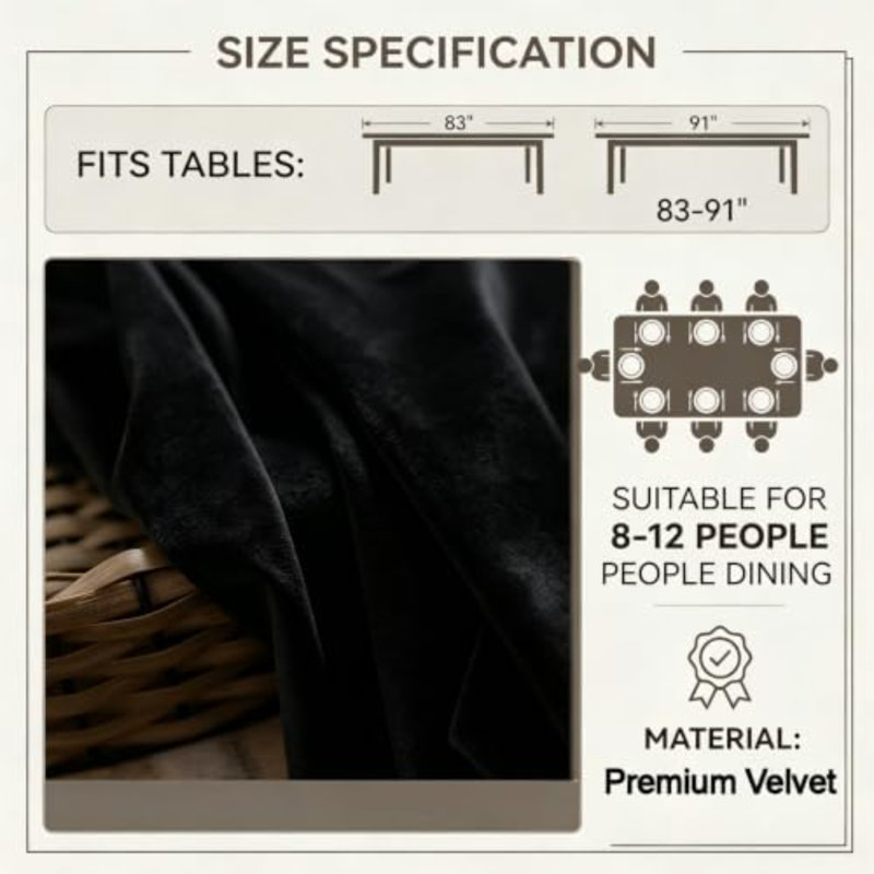 Black Velvet Table Runner 20"X103" for 8-12 Seater-1 Pc
