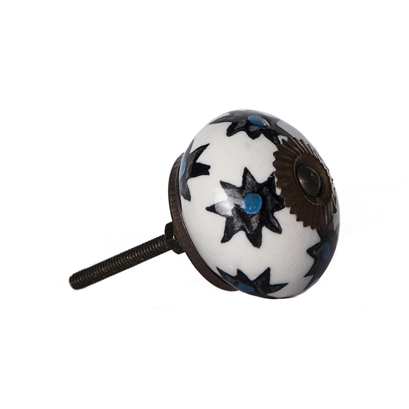 Handpainted Ceramic Round Mushroom Knob Set in Black and Blue
