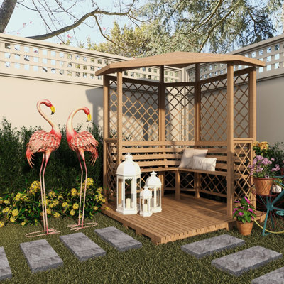 Pink Metal Flamingo Indoor Outdoor Standing Decorative Garden Sculpture with Yellow Accents, Set of 2