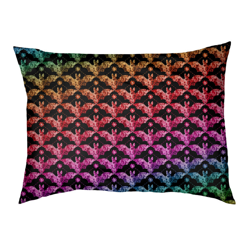 Coussin pour chien Byrge Bats, Très grand (l 52 po x P 42 po x H 17 po), Orange / rose / bleu sarcelle