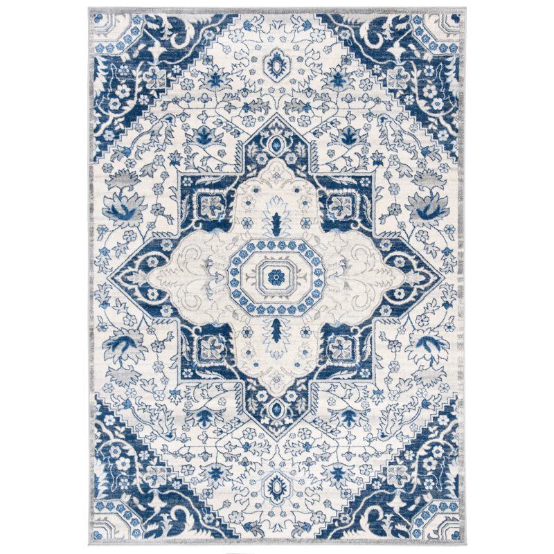 Appley Oriental Cream/Blue Area Rug, Rectangle 6' x 9'