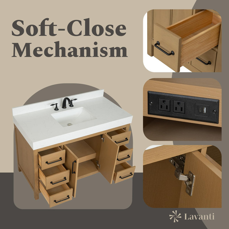 Lavanti Valvet 48 Inch Bathroom Vanity with Sink – 100% Premium Solid Wood, Stylish Firwood Oak Vanity Bathroom with Storage Cabinet – Modern Bathroom Vanities with Single Vanity Sink & 4" Quartz Countertop