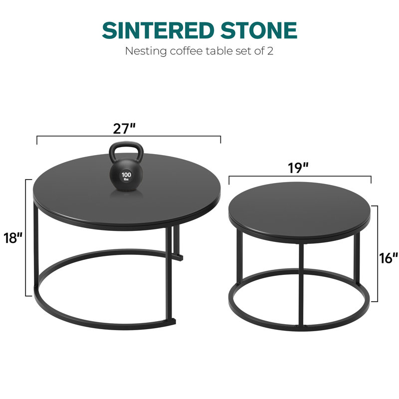 Ensemble de tables basses gigognes Sintered Stone, Noir, noir, noir, noir, H 18 po x L 27 po x l 27 po