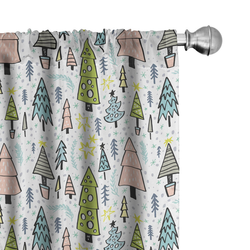 Christmas Tree Floral Semi-Sheer Rod Pocket Curtain Panels, 28" x 84"