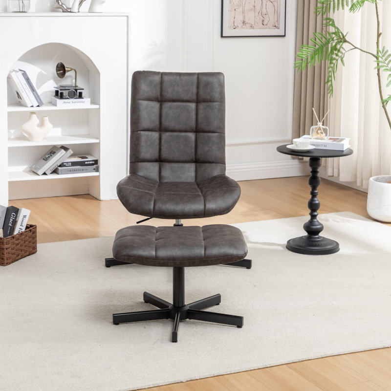 Ensemble de sièges 2 pièces Roundhill Furniture, fauteuil d'appoint et repose-pieds capitonnés en similicuir brun, Brun, Oui