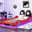 Lit plateforme simple voiture de course avec dossier à DEL et rembourré, construction, thème rouge, rembourré, construction robuste,