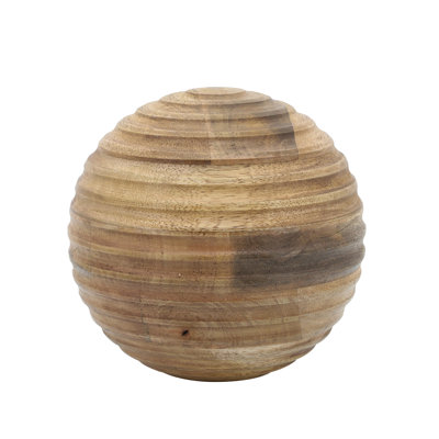 Natural Round Brown Ridged Wooden Orb Decor Contemporary Rustic