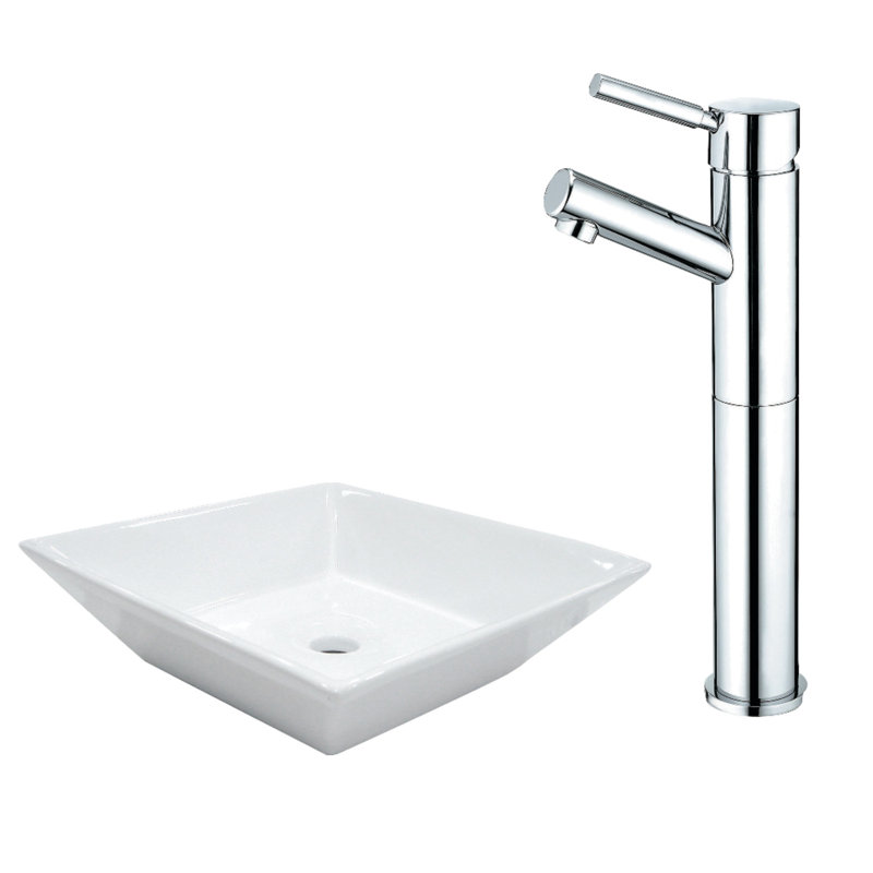 Ceramic Square Vessel Bathroom Sink with Faucet