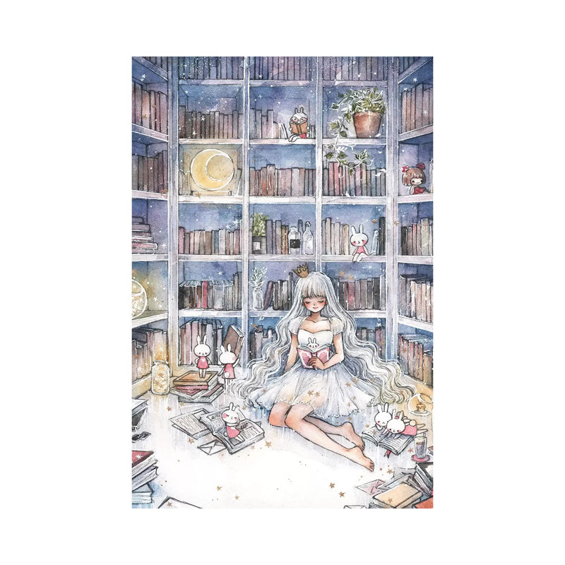 The Library by Cherriuki - Wrapped Canvas Painting, 20.32 cm H x 30.48 cm W