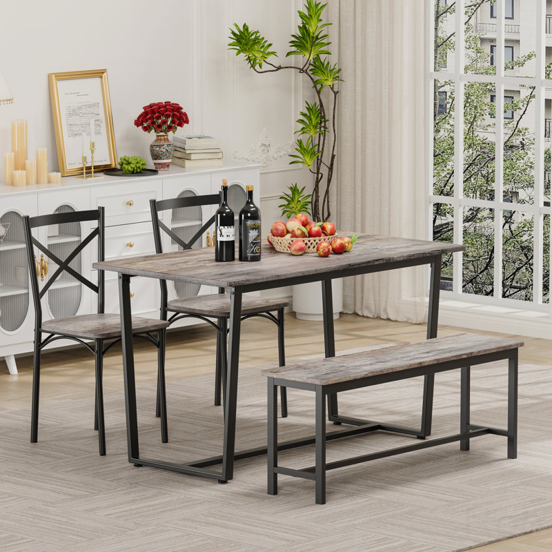 Ensemble de table et de chaises quatre pièces avec dossier, style industriel, structure solide, Gris / Noir